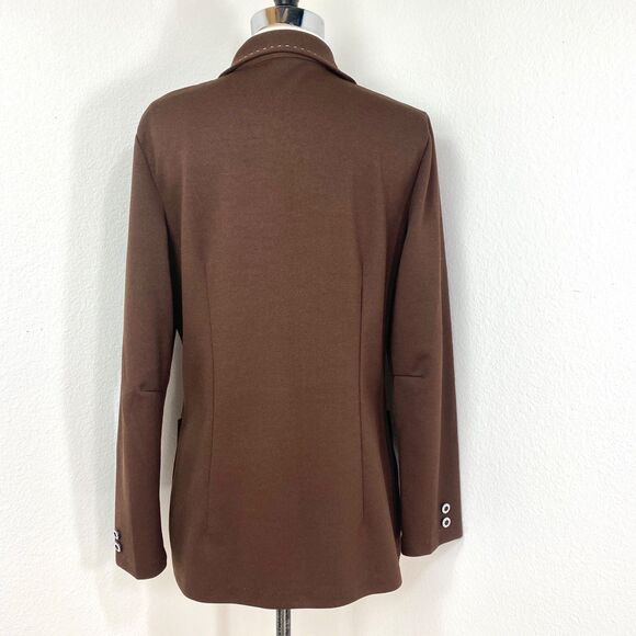 Vintage Chocolate Brown Double Polyester Jacket Blazer Med Unlined Wide Lapel - Picture 11 of 13